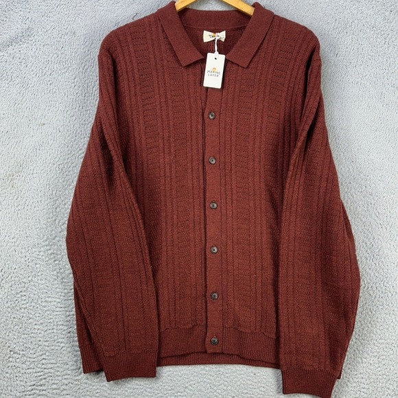 Marine Layer Arthur Merino Wool Nylon Sweater Button Up Mens XL Brown Knit NEW - Picture 1 of 11